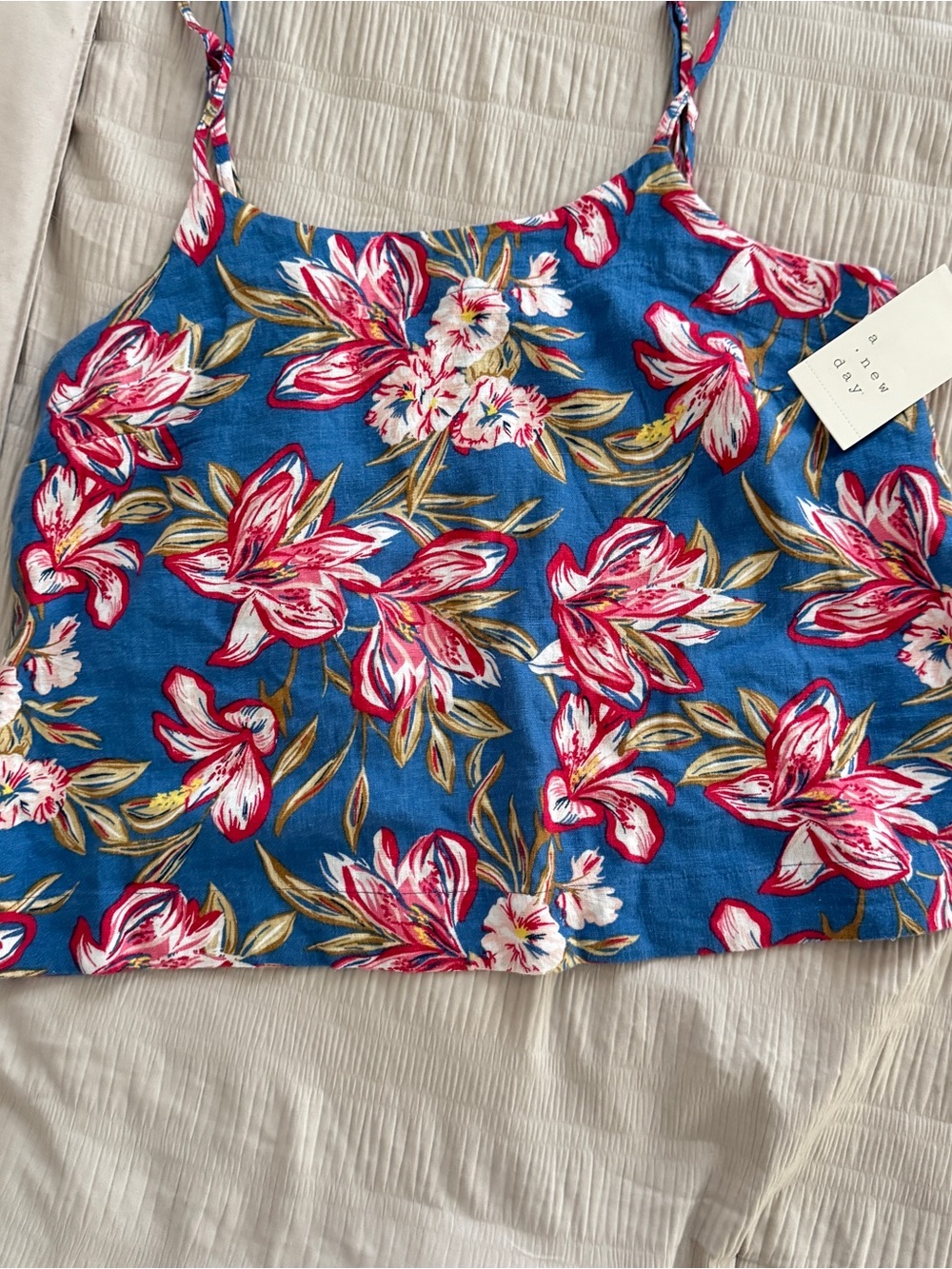 Matching Set From A New Day Blue Floral Spaghetti Strap Tank and Pants NWT SzS - Picture 4 of 6